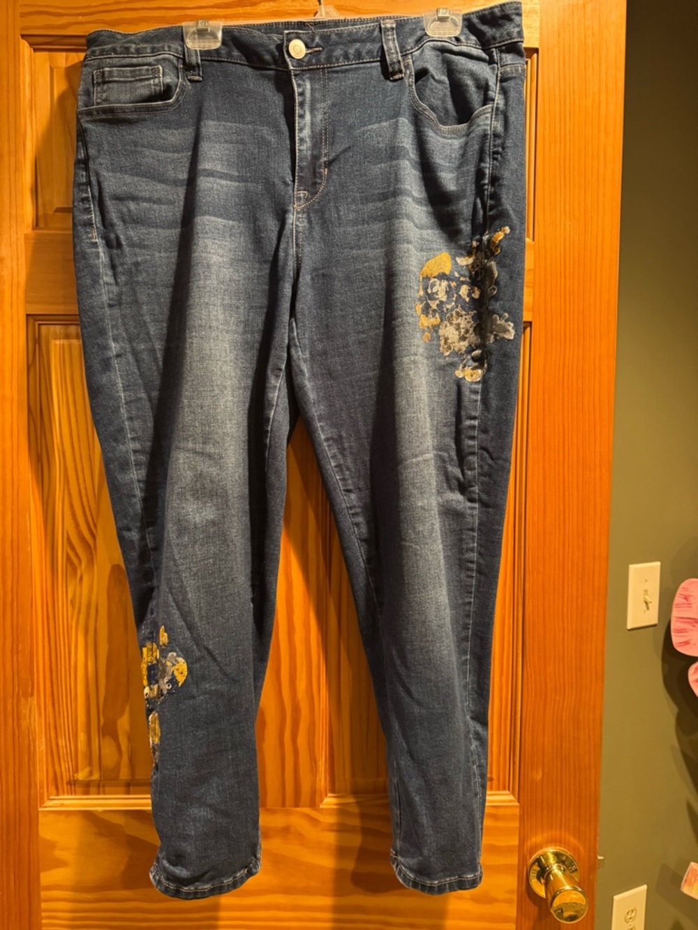 Venezia Women's Dark Blue Painted Stretch Jeans Size 18